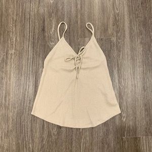 Forever 21 Tan Ribbed Lace Up Tank Top